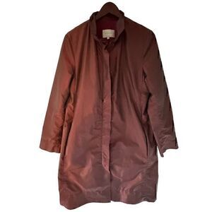 Jigsaw Shiny Burgundy Light Weight Zip Up Snap Pockets‎ Long Trench Coat Size 12
